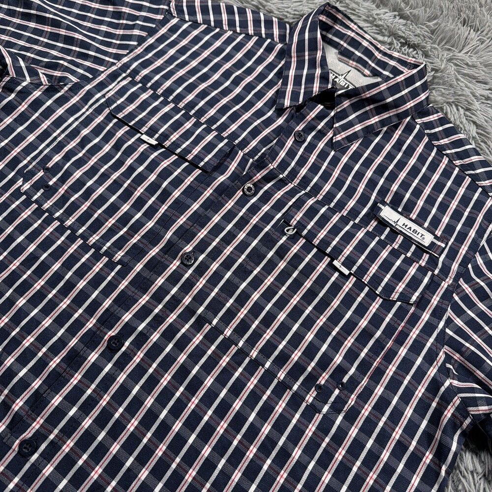 Habit Shirt Medium Blue Red Button Up Kona Fishing Beach Vented Outdoor Mens